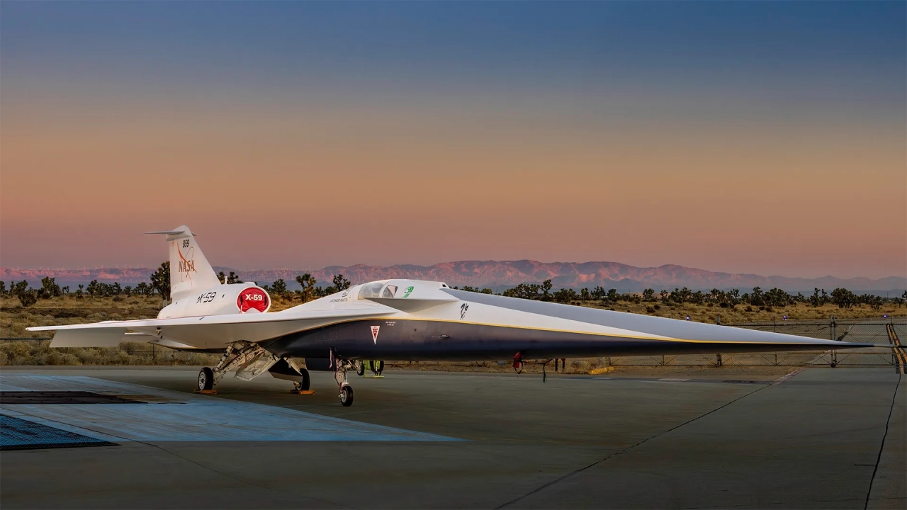 미국 항공우주국(NASA)과 록히드마틴의 스컹크 웍스가 공동으로 개발한 저소음 초음속 항공기 X-59. 사진=나사
